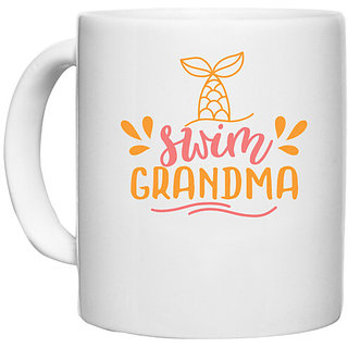                      UDNAG White Ceramic Coffee / Tea Mug 'Grand Mother | swim grandma' Perfect for Gifting [330ml]                                              
