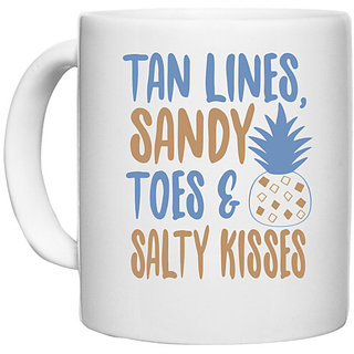                       UDNAG White Ceramic Coffee / Tea Mug '| Tan lines' Perfect for Gifting [330ml]                                              