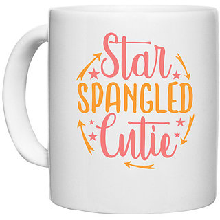                       UDNAG White Ceramic Coffee / Tea Mug 'Cutie | star spangled cutie' Perfect for Gifting [330ml]                                              