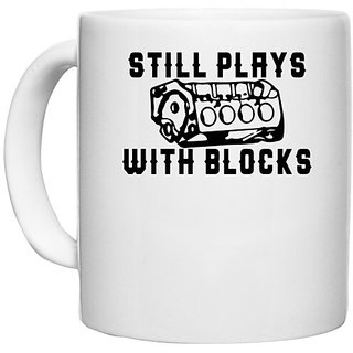                       UDNAG White Ceramic Coffee / Tea Mug 'Playing | still plays with blocks' Perfect for Gifting [330ml]                                              