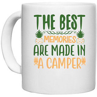                       UDNAG White Ceramic Coffee / Tea Mug 'Camper | The Best Memories Are Made In A Camper' Perfect for Gifting [330ml]                                              