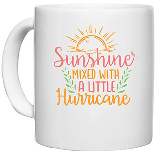                       UDNAG White Ceramic Coffee / Tea Mug 'Summer | sunshine mixed with a little hurricane' Perfect for Gifting [330ml]                                              