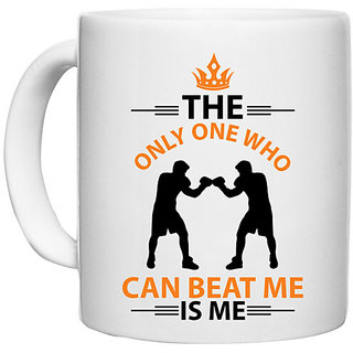                       UDNAG White Ceramic Coffee / Tea Mug 'Me unbeaten | The only one' Perfect for Gifting [330ml]                                              