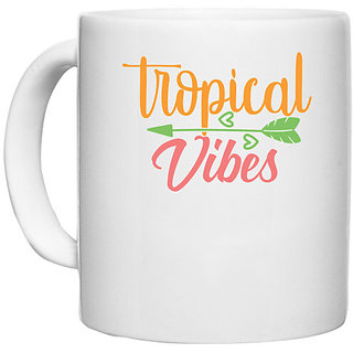                       UDNAG White Ceramic Coffee / Tea Mug 'Summer | Tropical Vibes' Perfect for Gifting [330ml]                                              