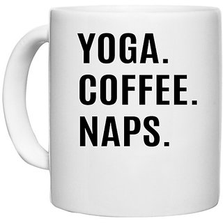                       UDNAG White Ceramic Coffee / Tea Mug 'Yoga | yoga coffee' Perfect for Gifting [330ml]                                              
