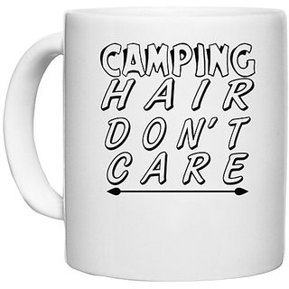                       UDNAG White Ceramic Coffee / Tea Mug 'Camping | camping hair do not care' Perfect for Gifting [330ml]                                              