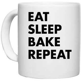                       UDNAG White Ceramic Coffee / Tea Mug 'Life Cycle | eat sleep bake repeat' Perfect for Gifting [330ml]                                              