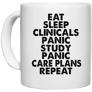                       UDNAG White Ceramic Coffee / Tea Mug '| eat sleep clinicals panic study' Perfect for Gifting [330ml]                                              