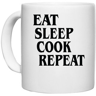                       UDNAG White Ceramic Coffee / Tea Mug 'Cook | eat sleep cook repeat' Perfect for Gifting [330ml]                                              