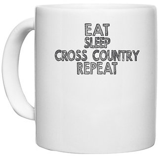                       UDNAG White Ceramic Coffee / Tea Mug 'Cross Country | eat sleep croos country' Perfect for Gifting [330ml]                                              