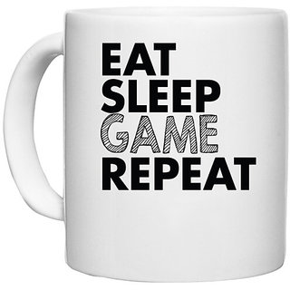                       UDNAG White Ceramic Coffee / Tea Mug 'Game | eat sleep game repeat' Perfect for Gifting [330ml]                                              