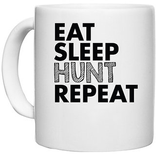                       UDNAG White Ceramic Coffee / Tea Mug 'Hunt | eat sleep hunt repeat' Perfect for Gifting [330ml]                                              