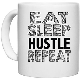                       UDNAG White Ceramic Coffee / Tea Mug 'Hustle | eat sleep hustle repeat' Perfect for Gifting [330ml]                                              