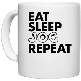                       UDNAG White Ceramic Coffee / Tea Mug 'Jog | eat sleep jog repeat' Perfect for Gifting [330ml]                                              
