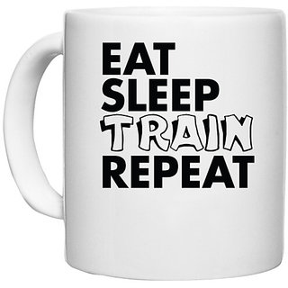                       UDNAG White Ceramic Coffee / Tea Mug 'Train, gym | eat sleep train repeat 2' Perfect for Gifting [330ml]                                              