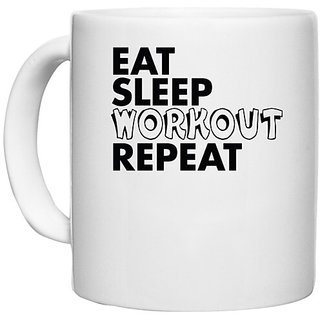                       UDNAG White Ceramic Coffee / Tea Mug 'Workout, Gym | eat sleep workout repeat 2' Perfect for Gifting [330ml]                                              