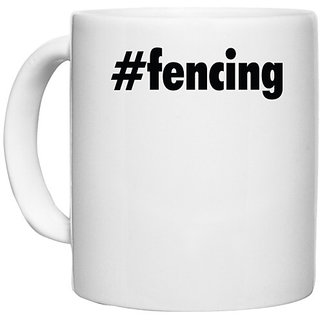                       UDNAG White Ceramic Coffee / Tea Mug '| fencing' Perfect for Gifting [330ml]                                              