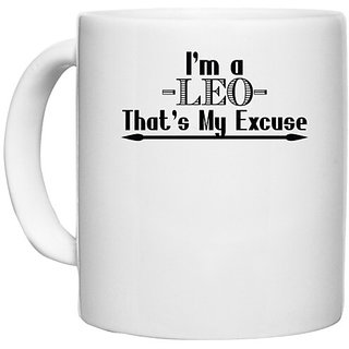                       UDNAG White Ceramic Coffee / Tea Mug 'Zodiac Sign Leo | i'm a -leo- that's my excuse' Perfect for Gifting [330ml]                                              