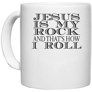                       UDNAG White Ceramic Coffee / Tea Mug 'my rock and thats how I roll' Perfect for Gifting [330ml]                                              