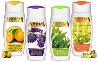 Vaadi Herbals Pack of 4 Organic shampoos - Amla Shikakai, Heena, Lavender and Lemon Shampoo (4 x 110 ml)