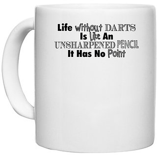                       UDNAG White Ceramic Coffee / Tea Mug 'Darts | life without darts' Perfect for Gifting [330ml]                                              