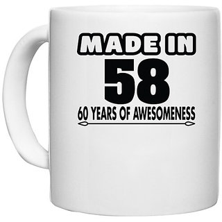                       UDNAG White Ceramic Coffee / Tea Mug 'Awesomeness | made in 58' Perfect for Gifting [330ml]                                              