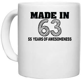                       UDNAG White Ceramic Coffee / Tea Mug 'Awesomeness | made in 63 55 years of awesomeness' Perfect for Gifting [330ml]                                              