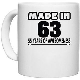                       UDNAG White Ceramic Coffee / Tea Mug 'Awesomeness | made in 63' Perfect for Gifting [330ml]                                              