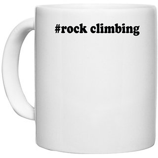                       UDNAG White Ceramic Coffee / Tea Mug '| rock climbing' Perfect for Gifting [330ml]                                              