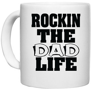                       UDNAG White Ceramic Coffee / Tea Mug 'Papa | rockin the dad life' Perfect for Gifting [330ml]                                              