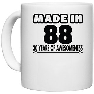                       UDNAG White Ceramic Coffee / Tea Mug 'Awesomeness | made in 88' Perfect for Gifting [330ml]                                              