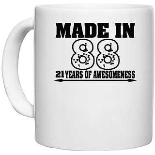                       UDNAG White Ceramic Coffee / Tea Mug 'Awesomeness | made in 89' Perfect for Gifting [330ml]                                              
