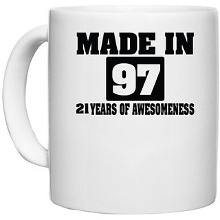                       UDNAG White Ceramic Coffee / Tea Mug 'Awesomeness | made in 97' Perfect for Gifting [330ml]                                              