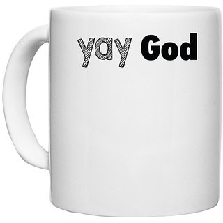                       UDNAG White Ceramic Coffee / Tea Mug '| yay ..' Perfect for Gifting [330ml]                                              