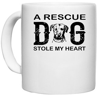                       UDNAG White Ceramic Coffee / Tea Mug 'Dog | A rescue' Perfect for Gifting [330ml]                                              