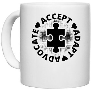                       UDNAG White Ceramic Coffee / Tea Mug 'Accept Advocate Adapt | Accept' Perfect for Gifting [330ml]                                              