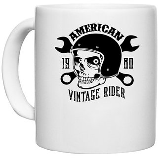                       UDNAG White Ceramic Coffee / Tea Mug 'Vintage Rider | American vintage' Perfect for Gifting [330ml]                                              