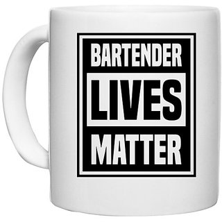                       UDNAG White Ceramic Coffee / Tea Mug 'Bartender | BARTENDER' Perfect for Gifting [330ml]                                              