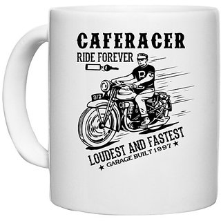                       UDNAG White Ceramic Coffee / Tea Mug 'Rider | Cafe racer' Perfect for Gifting [330ml]                                              