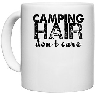                       UDNAG White Ceramic Coffee / Tea Mug 'Camping | camping hair don't care' Perfect for Gifting [330ml]                                              