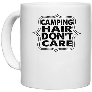                       UDNAG White Ceramic Coffee / Tea Mug 'Camping | camping hair don't' Perfect for Gifting [330ml]                                              