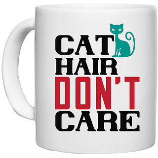                       UDNAG White Ceramic Coffee / Tea Mug 'Cat | cat hair dont care o1' Perfect for Gifting [330ml]                                              