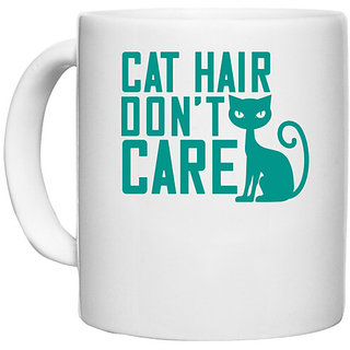                       UDNAG White Ceramic Coffee / Tea Mug 'Cat | cat hair dont care' Perfect for Gifting [330ml]                                              