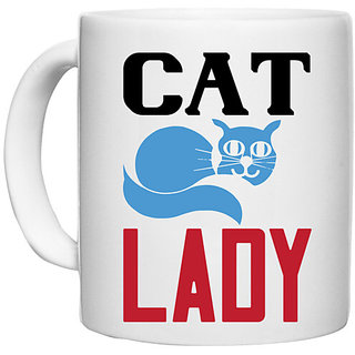                       UDNAG White Ceramic Coffee / Tea Mug 'Lady | cat lady' Perfect for Gifting [330ml]                                              