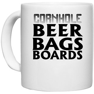                       UDNAG White Ceramic Coffee / Tea Mug 'Beer | cornhole beer bags boards' Perfect for Gifting [330ml]                                              