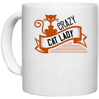                       UDNAG White Ceramic Coffee / Tea Mug 'Lady | crazy cat lady 01' Perfect for Gifting [330ml]                                              