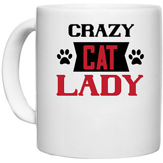                       UDNAG White Ceramic Coffee / Tea Mug 'Lady | crazy cat lady' Perfect for Gifting [330ml]                                              