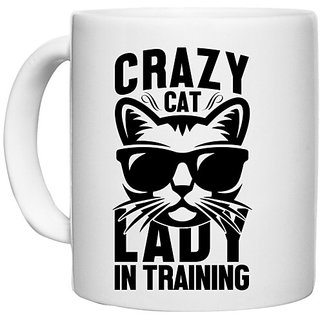                       UDNAG White Ceramic Coffee / Tea Mug 'Cat Lady | Crazy cat' Perfect for Gifting [330ml]                                              