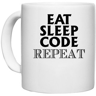                       UDNAG White Ceramic Coffee / Tea Mug 'Code | eat sleep code repeat' Perfect for Gifting [330ml]                                              