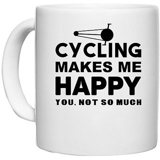                       UDNAG White Ceramic Coffee / Tea Mug 'Cycling | Cycling Makes Me,' Perfect for Gifting [330ml]                                              